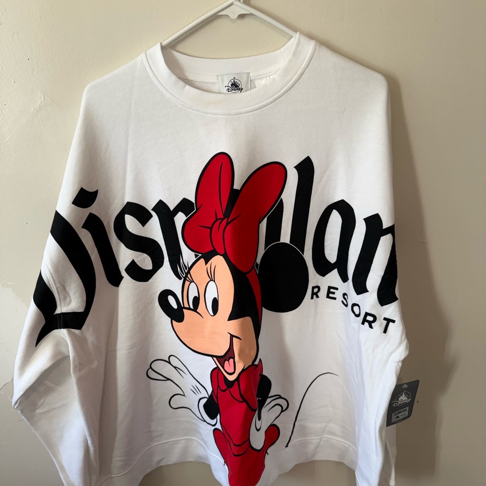 Disneyland Resort Sz 1X White Red Minnie Mouse Sweatshirt Disney Front Back NWT